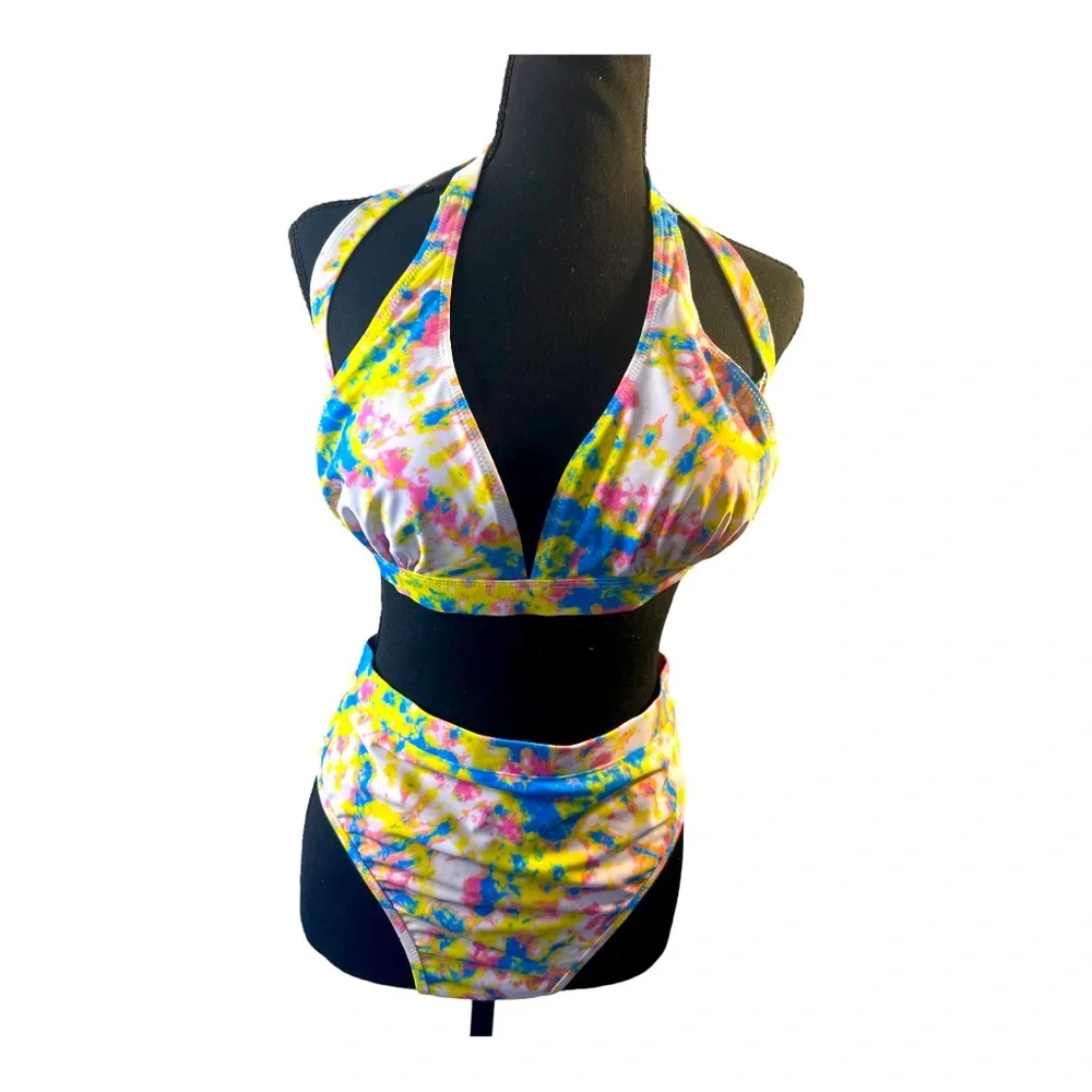 Jessica Simpsons Tie Dye Bikini Set. White, Pink Blue and Yellow. NWT. Size M - Picture 5 of 10
